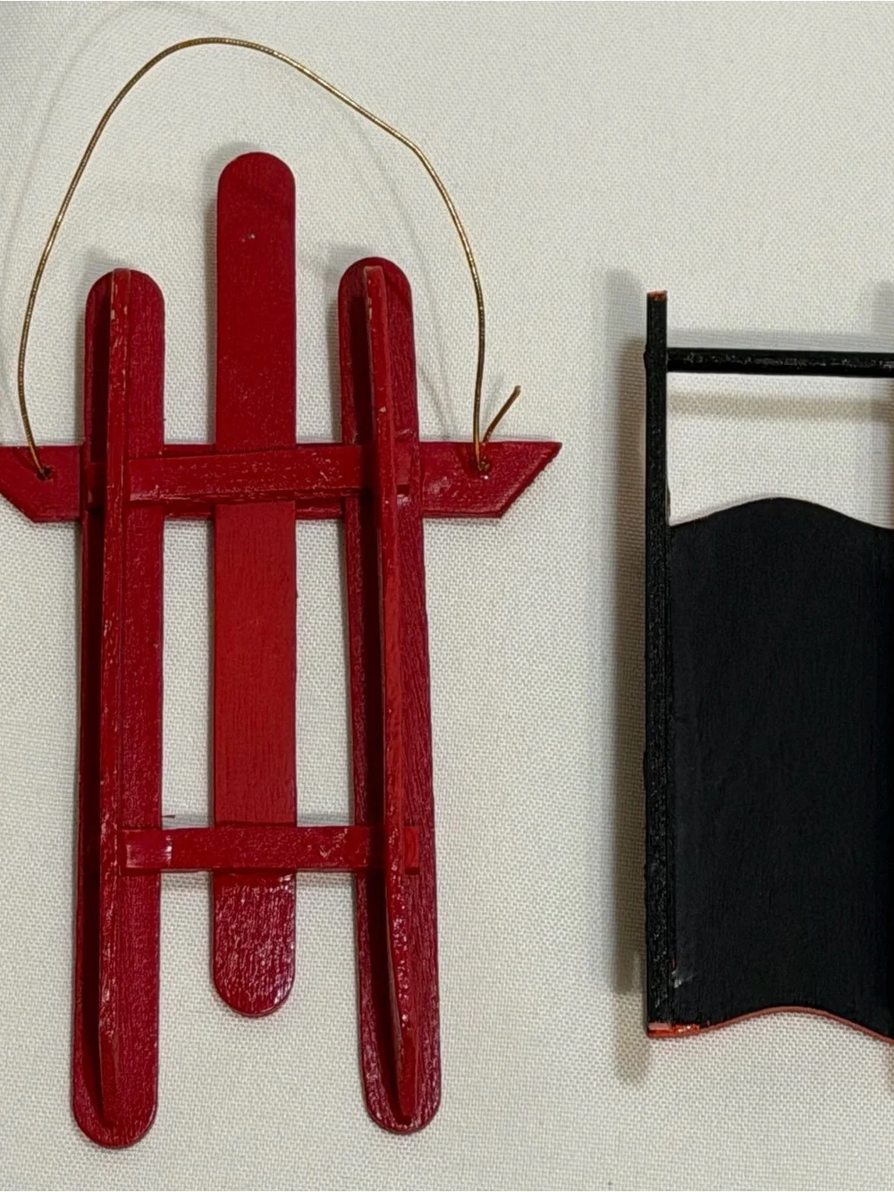 2 Wood Sleigh Sled Primitive Vtg Folk Art Rosemaling Ornaments Dollhouse